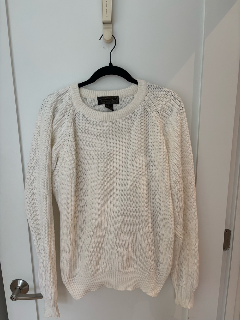 Eddie Bauer Chunky Knit White Cotton Crewneck Sweater